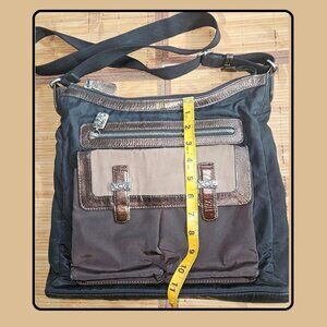 BRIGHTON  Black Brown Nylon Nickel Crossbody Shoulder  Bag